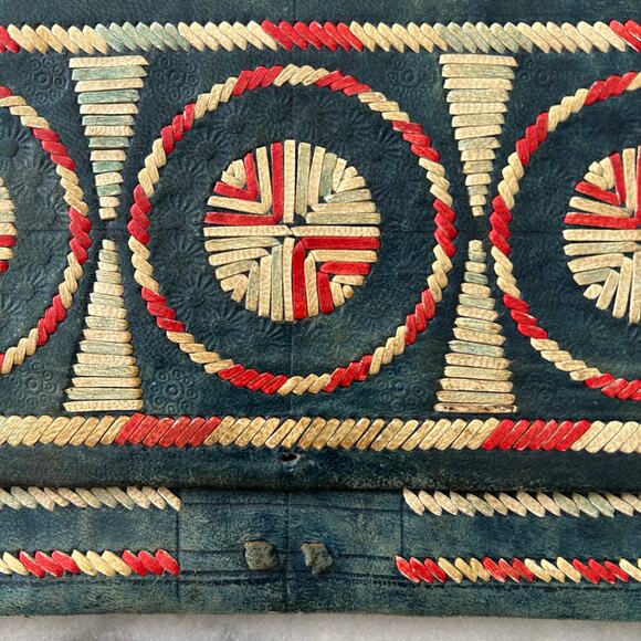 Vintage Handcrafted Leather Wallet – Blue Tooled Leather With Woven Accents - Picture 2 of 12